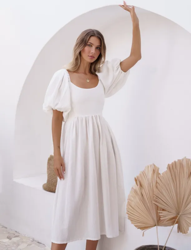 Cherie Puff Sleeve Linen Midi Dress - Plus sold by Dress Barn