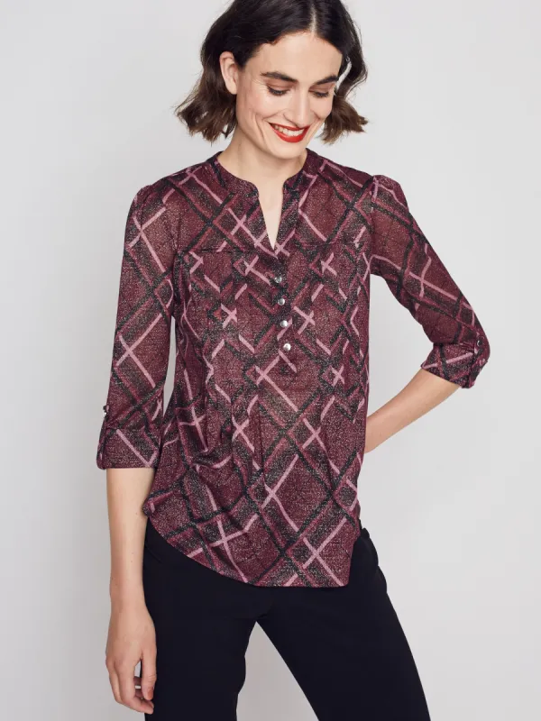 Roz & Ali Wine Lurex Plaid Popover sold by Dress Barn