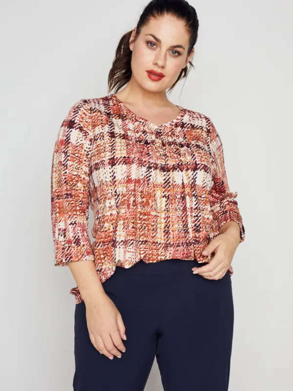 Roz & Ali V-Neck Plaid Diamond Stitch Popover - Plus sold by Dress Barn