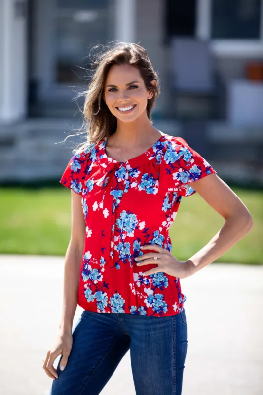 Floral Flutter Sleeve Bubble Hem Blouse sold by Dress Barn