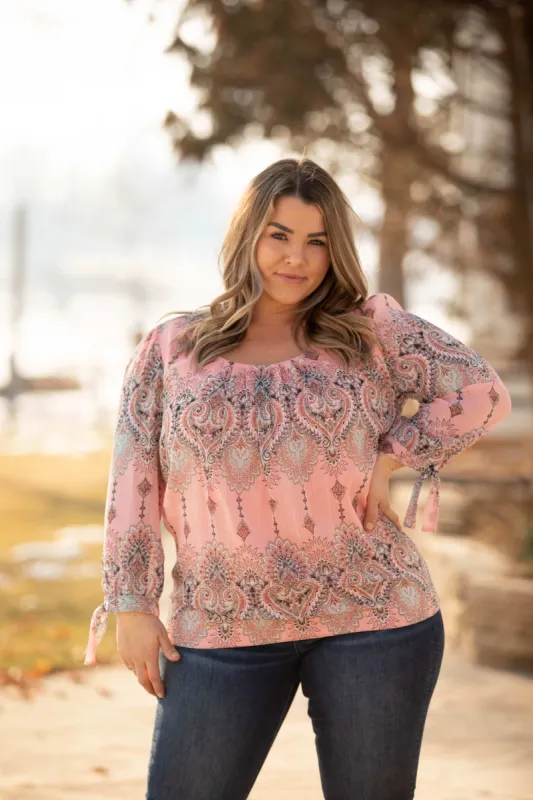 Roz & Ali Coral Diamond Print Bubble Hem Blouse - Plus sold by Dress Barn