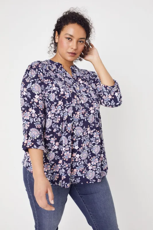 Roz & Ali Jacobean Floral Pintuck Popover - Plus sold by Dress Barn