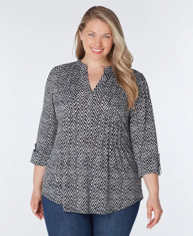Cocomo Zigzag Print Popover with 2 Pockets - Plus sold by Dress Barn