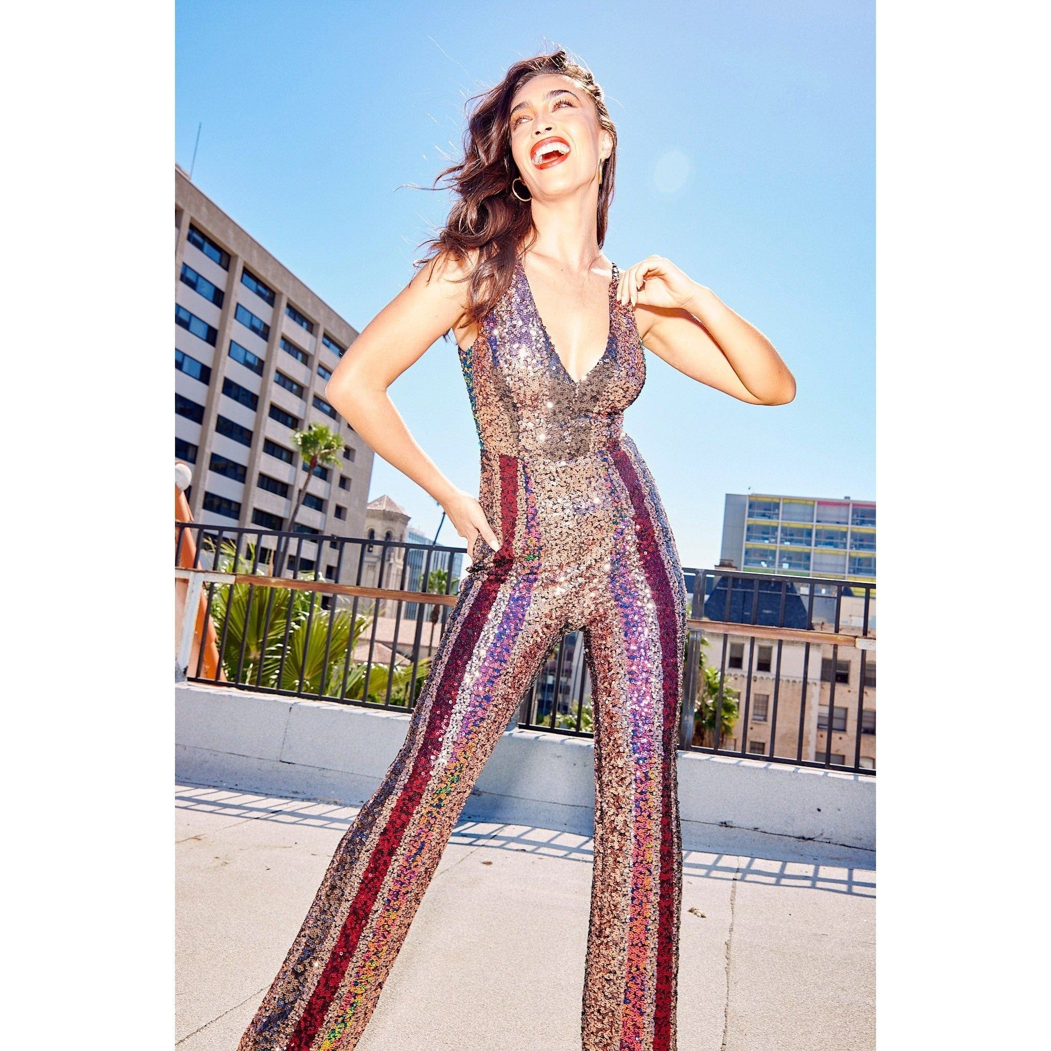 Charlie Stripe Sequin Jumpsuit sold by Dress the Population product image thumbnail 4