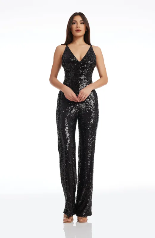 Charlie Sequin Jumpsuit sold by Dress the Population