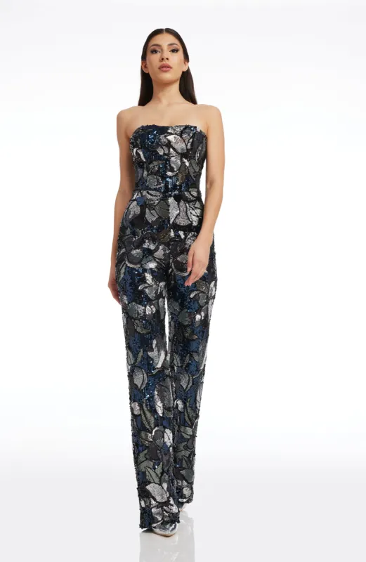 Andy Floral Sequin Jumpsuit sold by Dress the Population