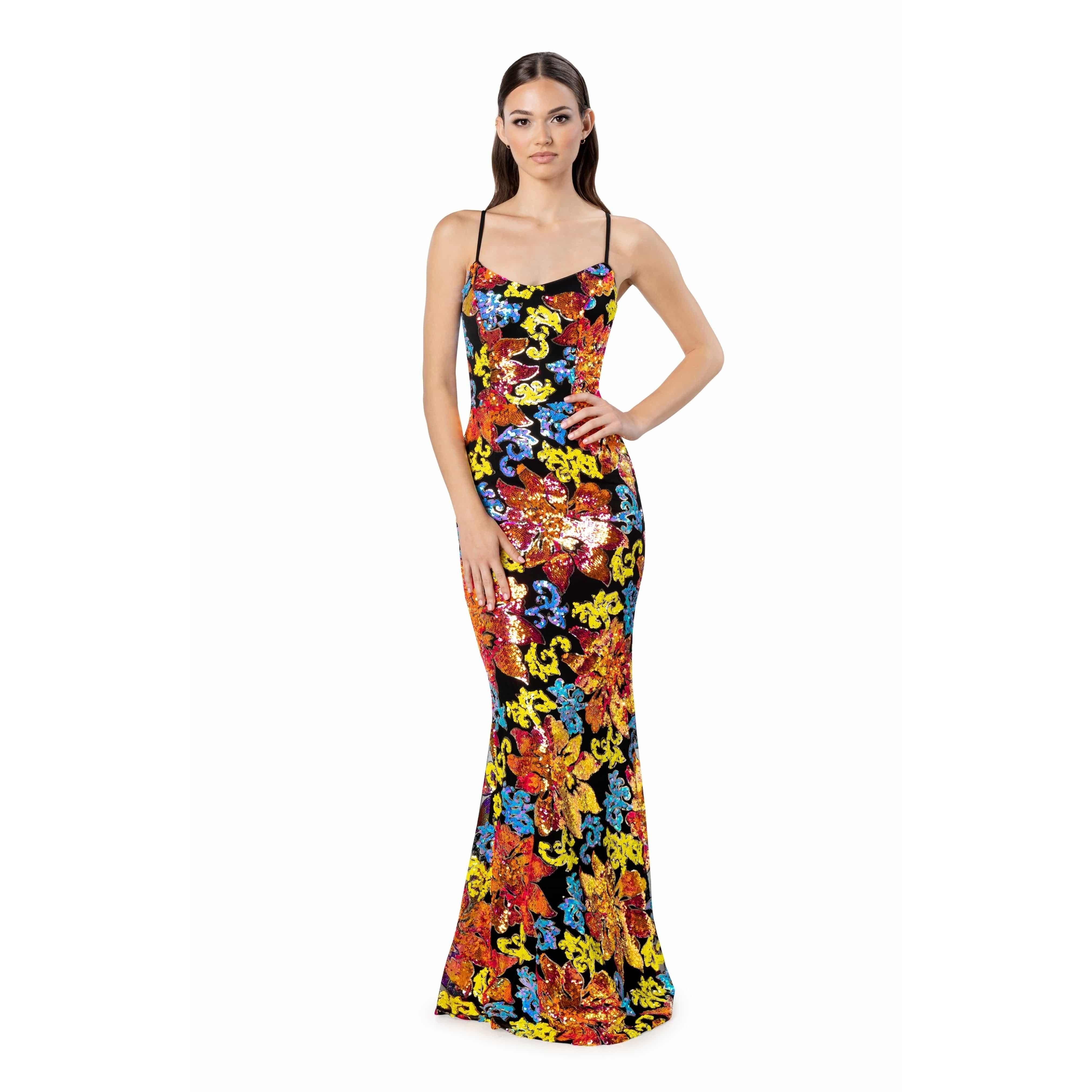 Giovanna Floral Sequin Gown sold by Dress the Population