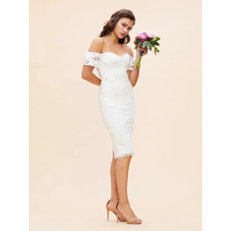 Tara Romantic Floral Overlay Off-The-Shoulder Dress sold by Dress the Population