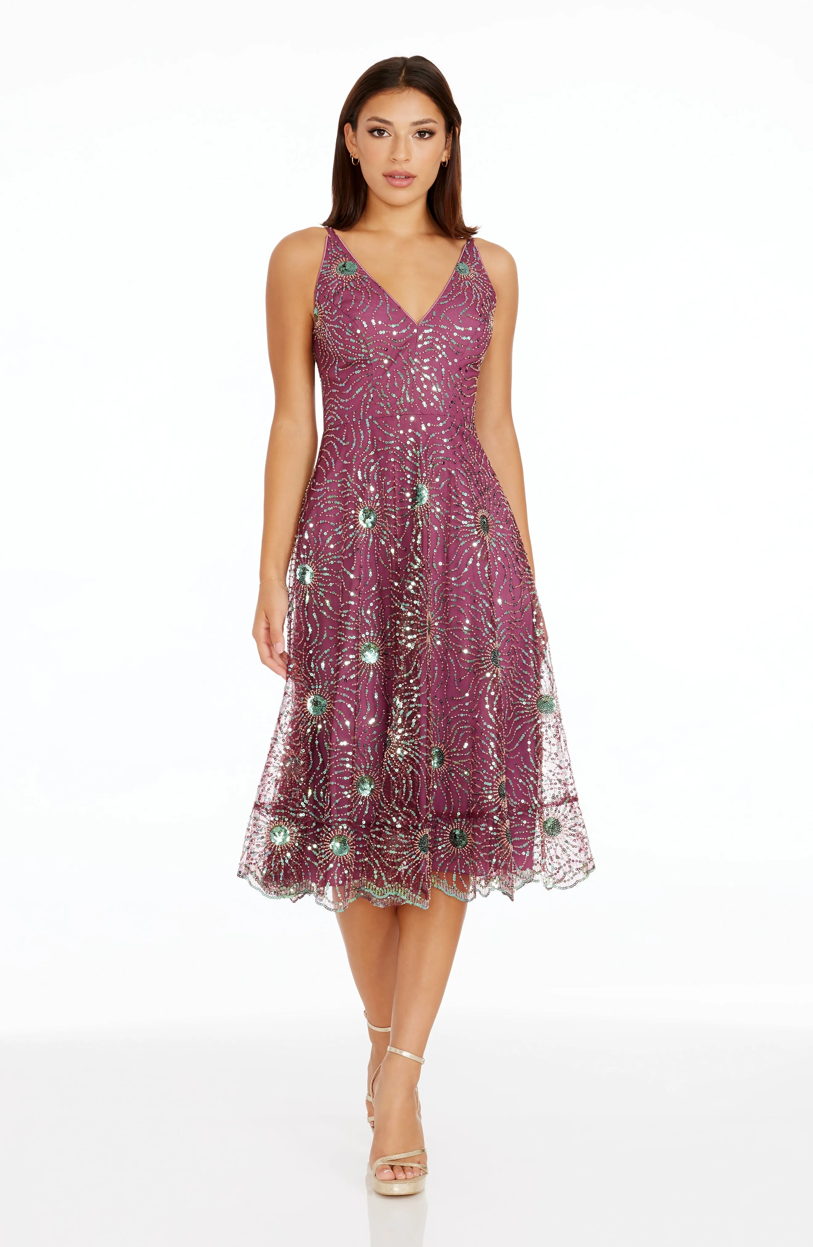 Elisa Orchid Sequin Dress sold by Dress the Population