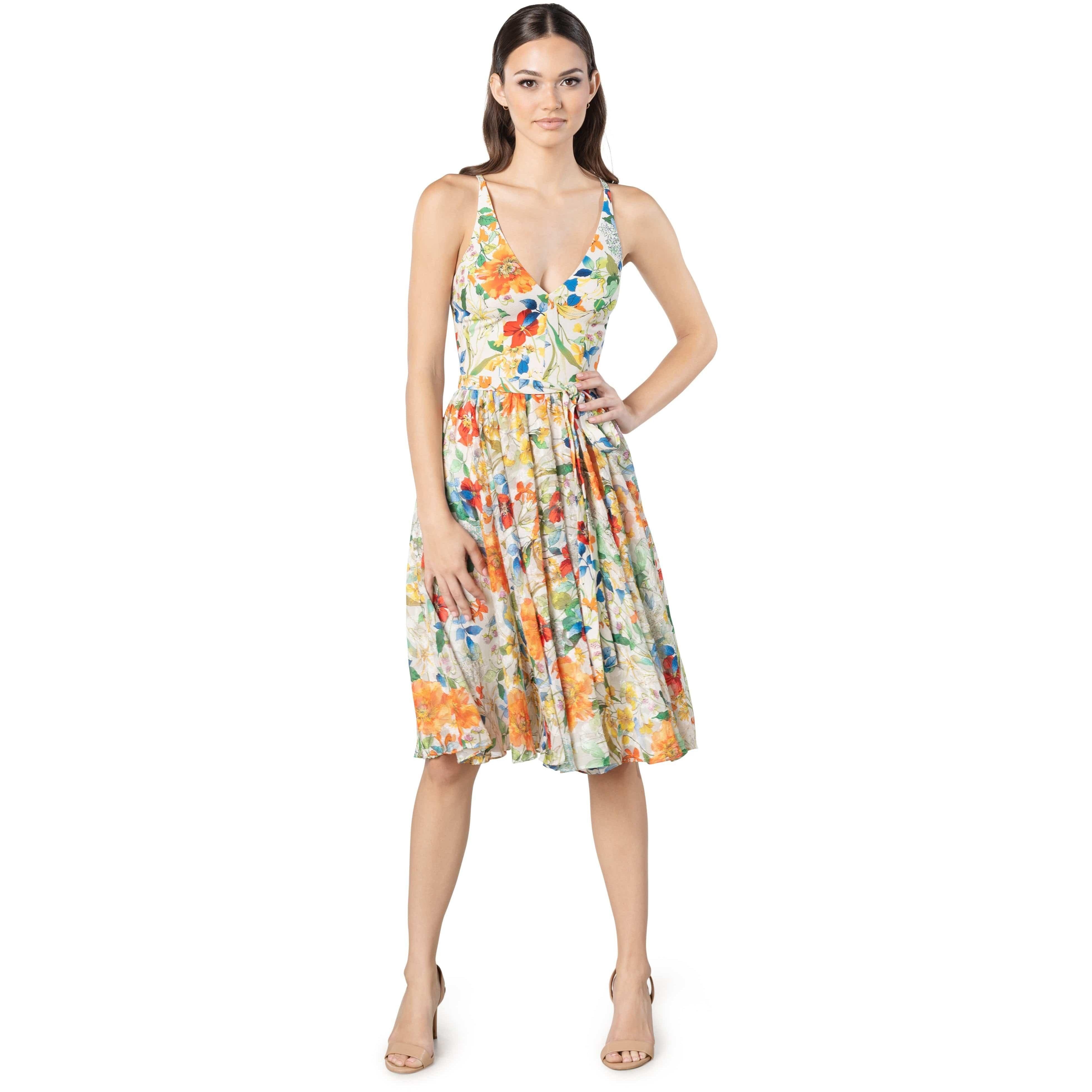 Alicia Plunge Neckline Dress With Belt sold by Dress the Population