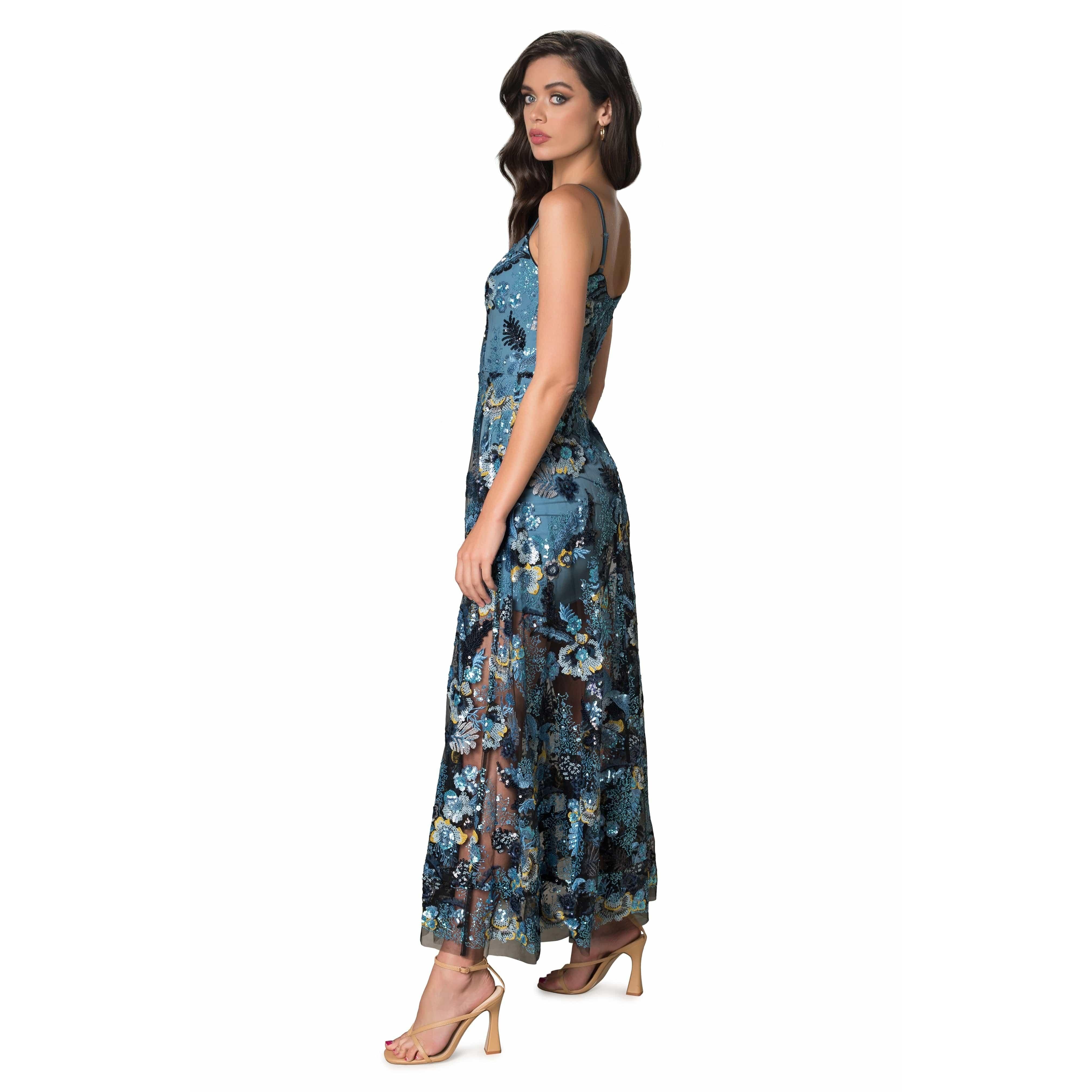 Umalina Feathered Floral Sequin Dress sold by Dress the Population product image thumbnail 4