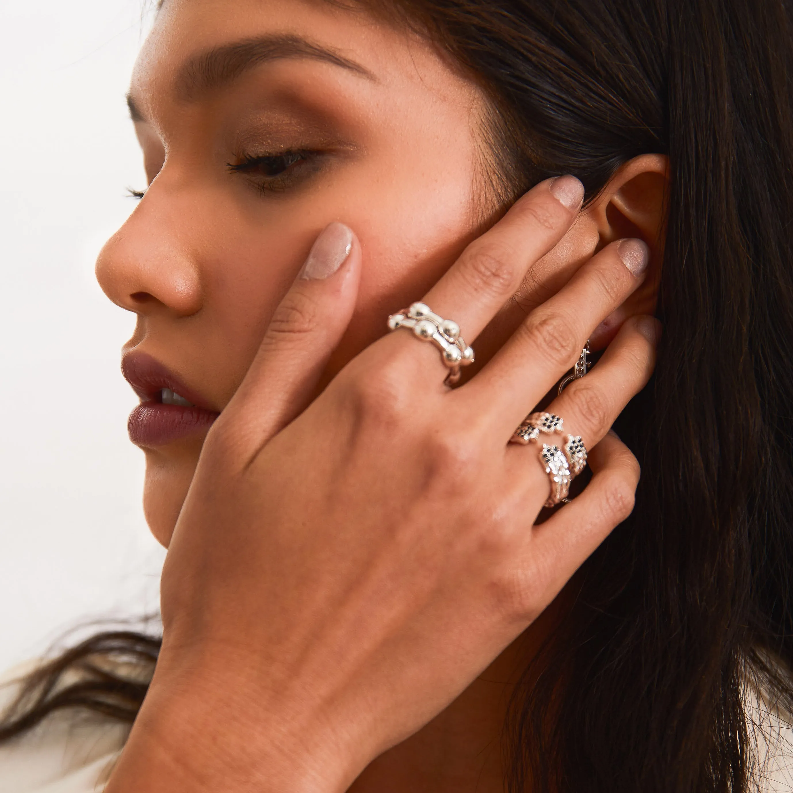 Onyx Phoenix Band Ring Silver sold by Dress the Population product image thumbnail 4