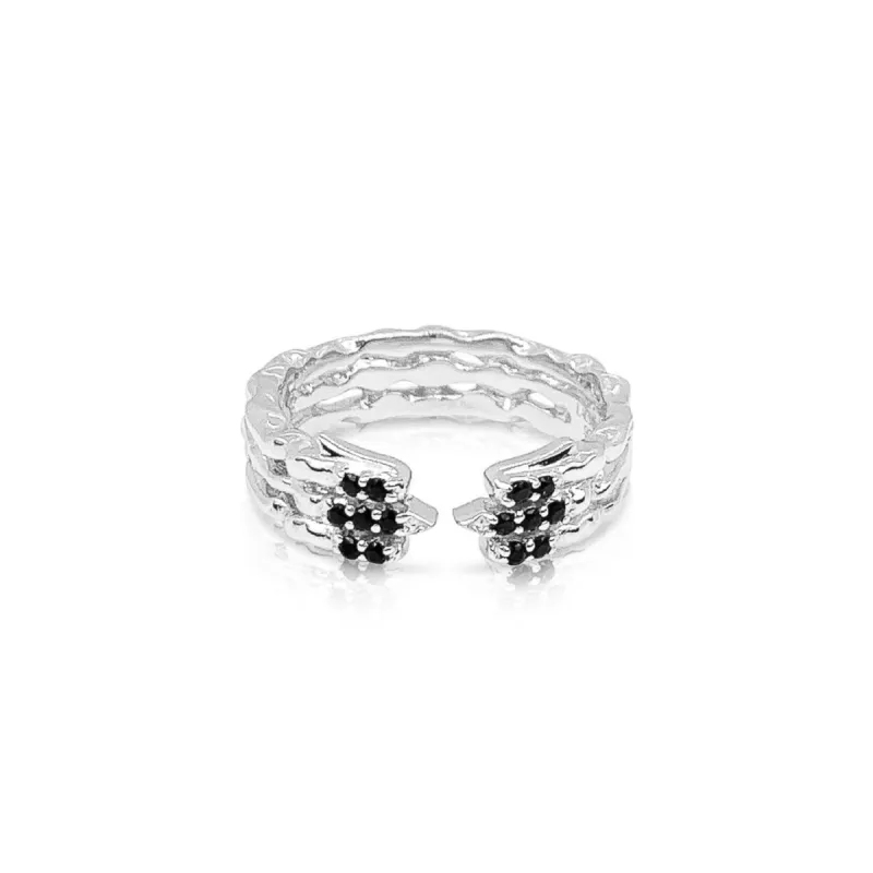 Onyx Phoenix Band Ring Silver sold by Dress the Population