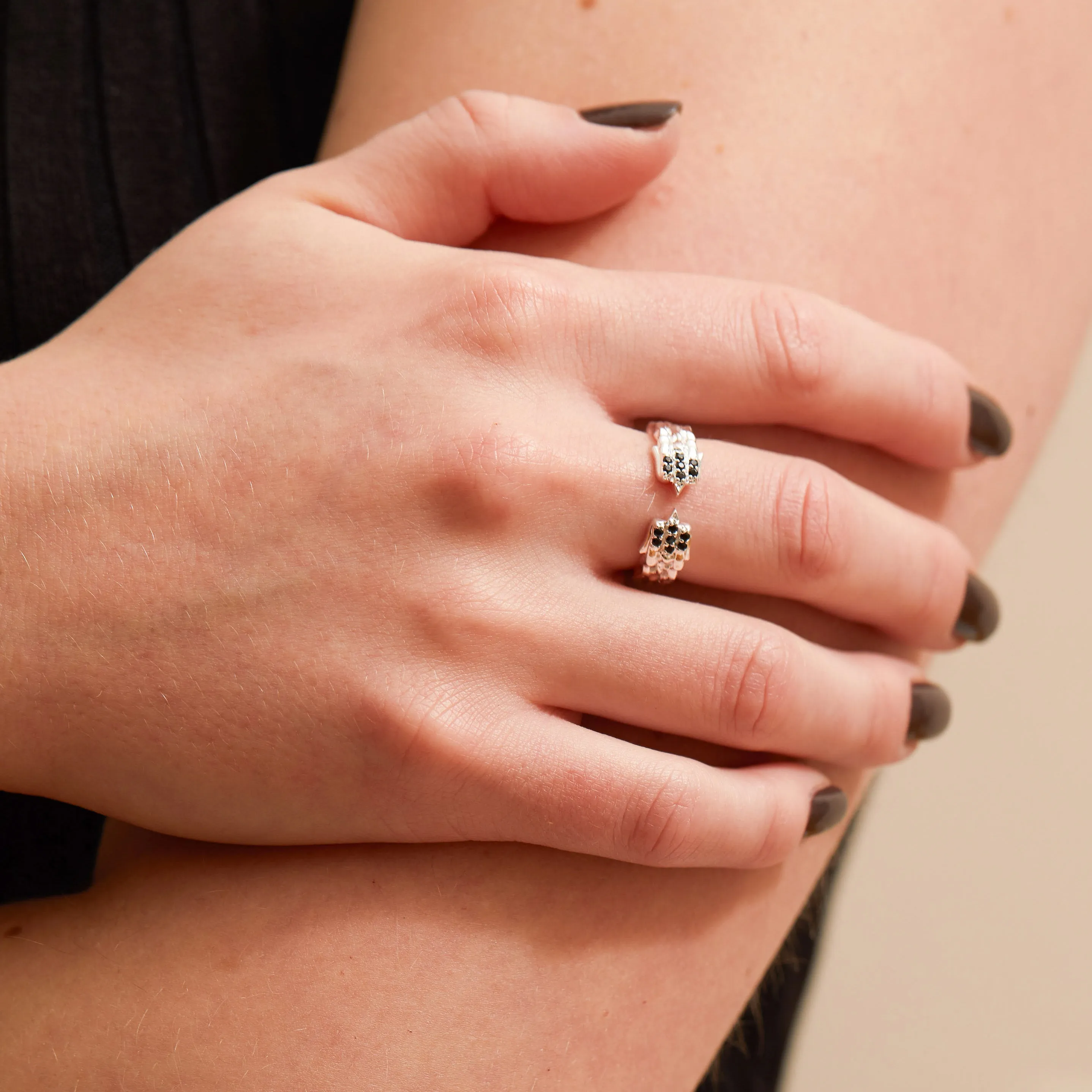 Onyx Phoenix Band Ring Silver sold by Dress the Population product image thumbnail 2