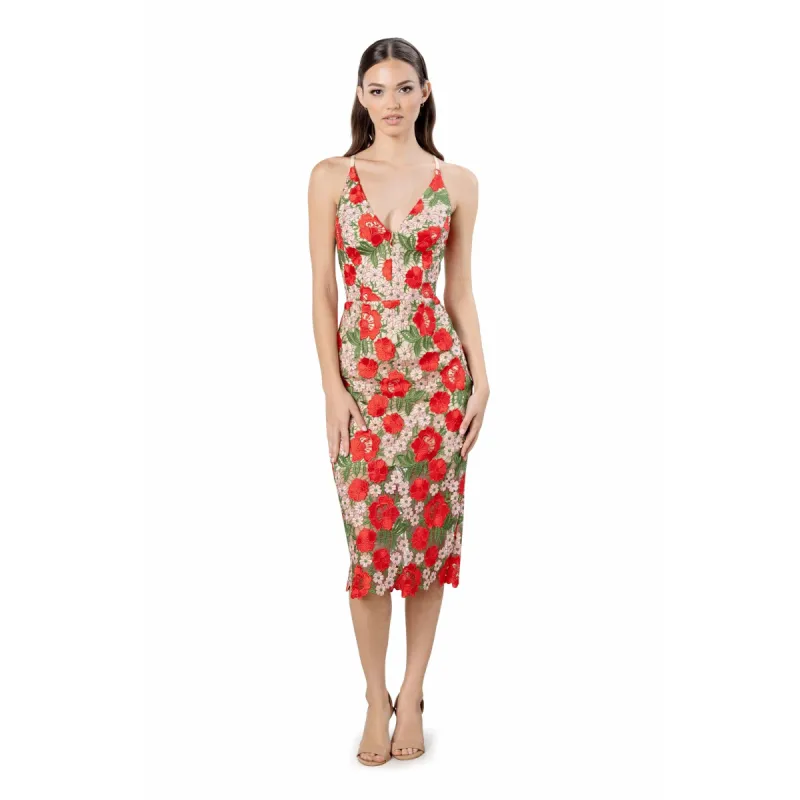 Aurora Sleeveless Floral Sheath Midi Dress sold by Dress the Population