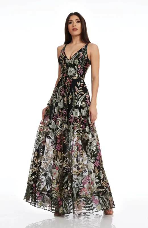 Ariyah Floral Sequin Gown sold by Dress the Population