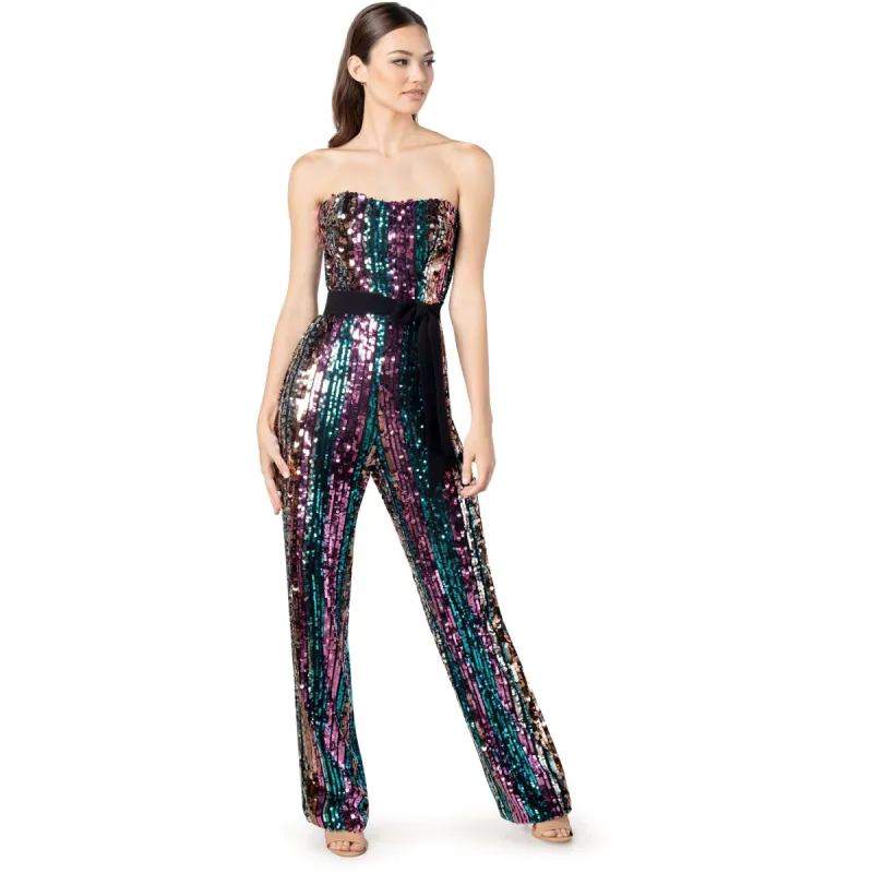 Andy Striped Sequin Jumpsuit sold by Dress the Population