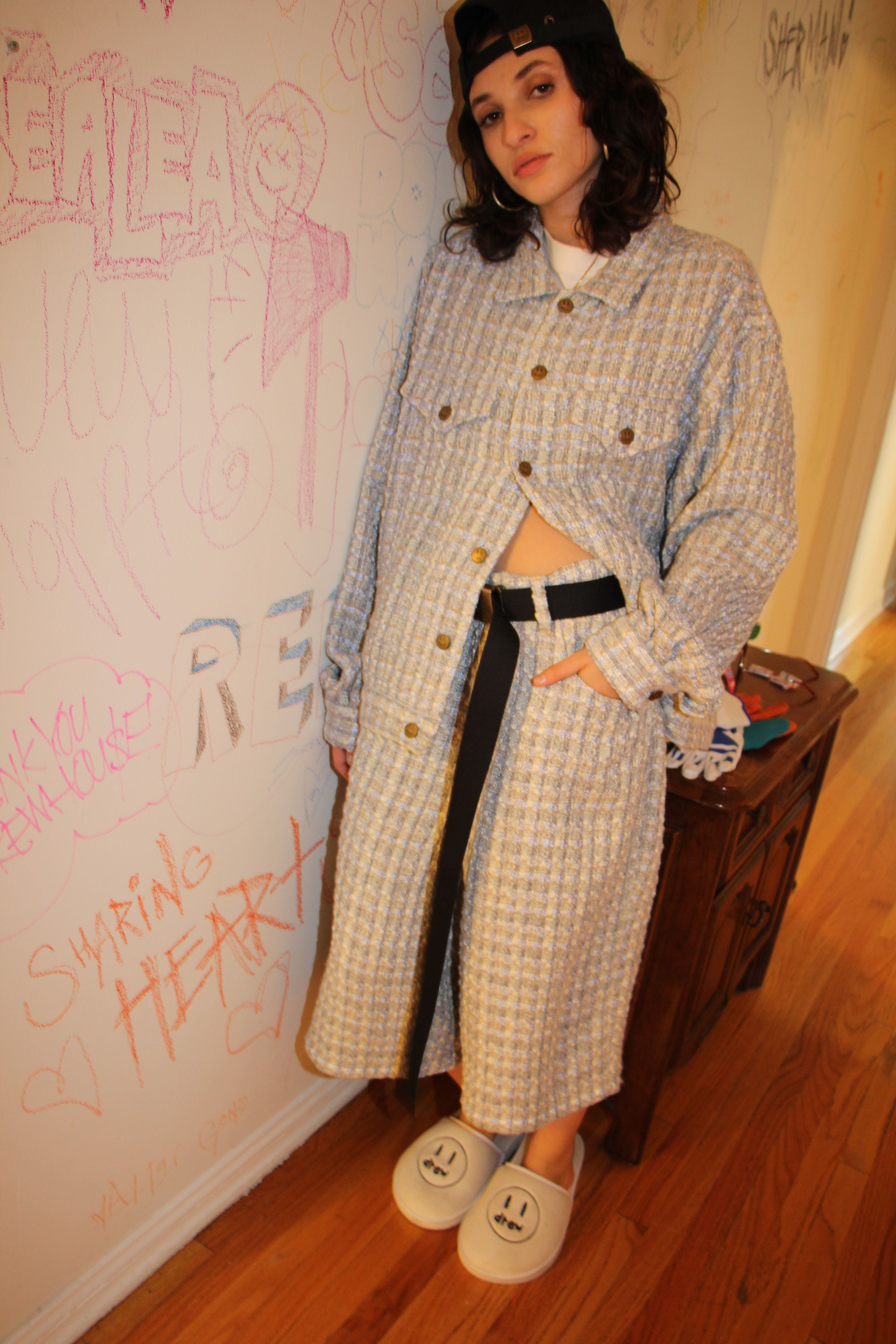 boucle mascot oversized trucker jacket - blue sold by DREW product image thumbnail 3