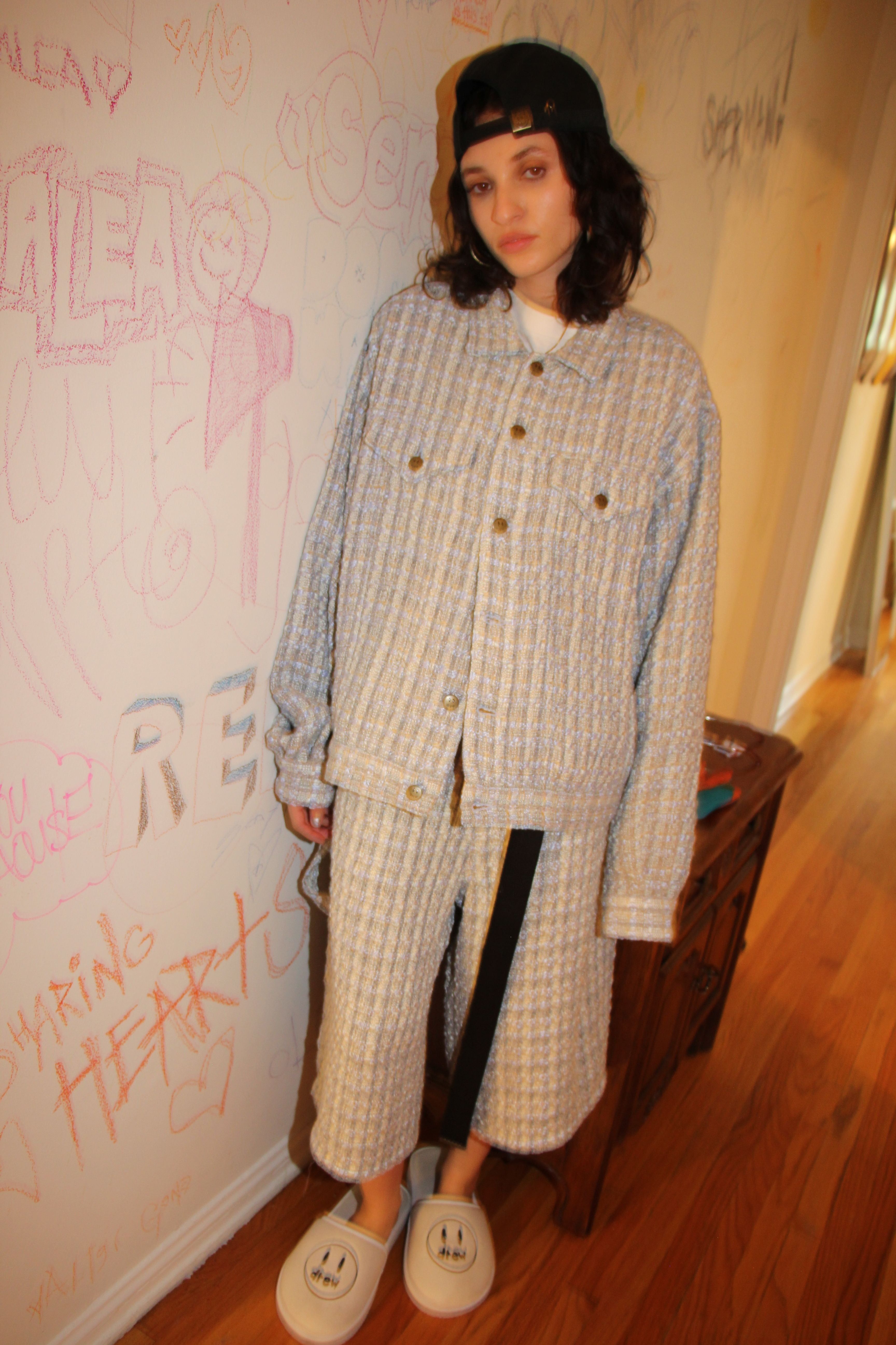 boucle mascot oversized trucker jacket - blue sold by DREW product image thumbnail 4