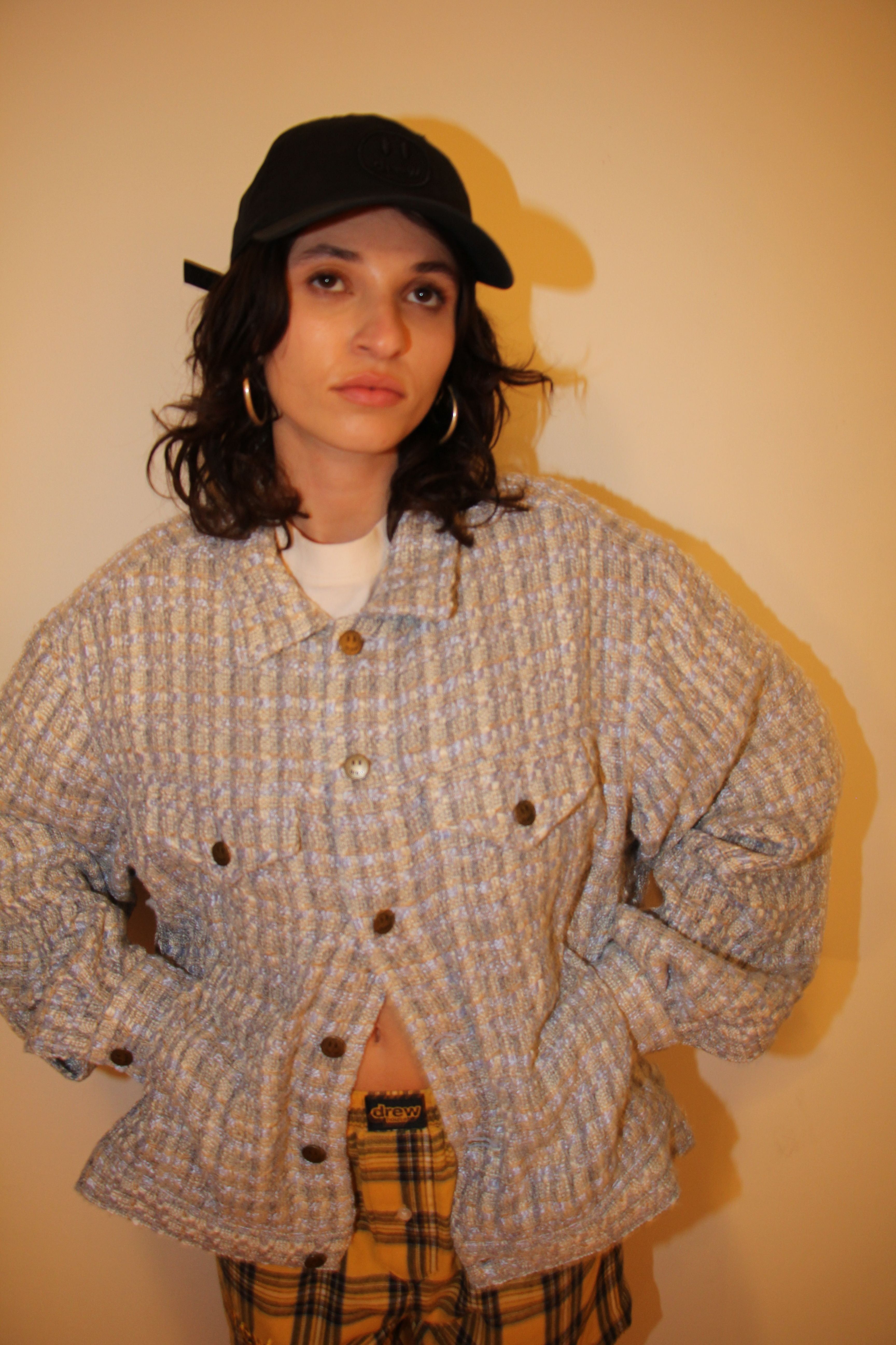 boucle mascot oversized trucker jacket - blue sold by DREW product image thumbnail 10