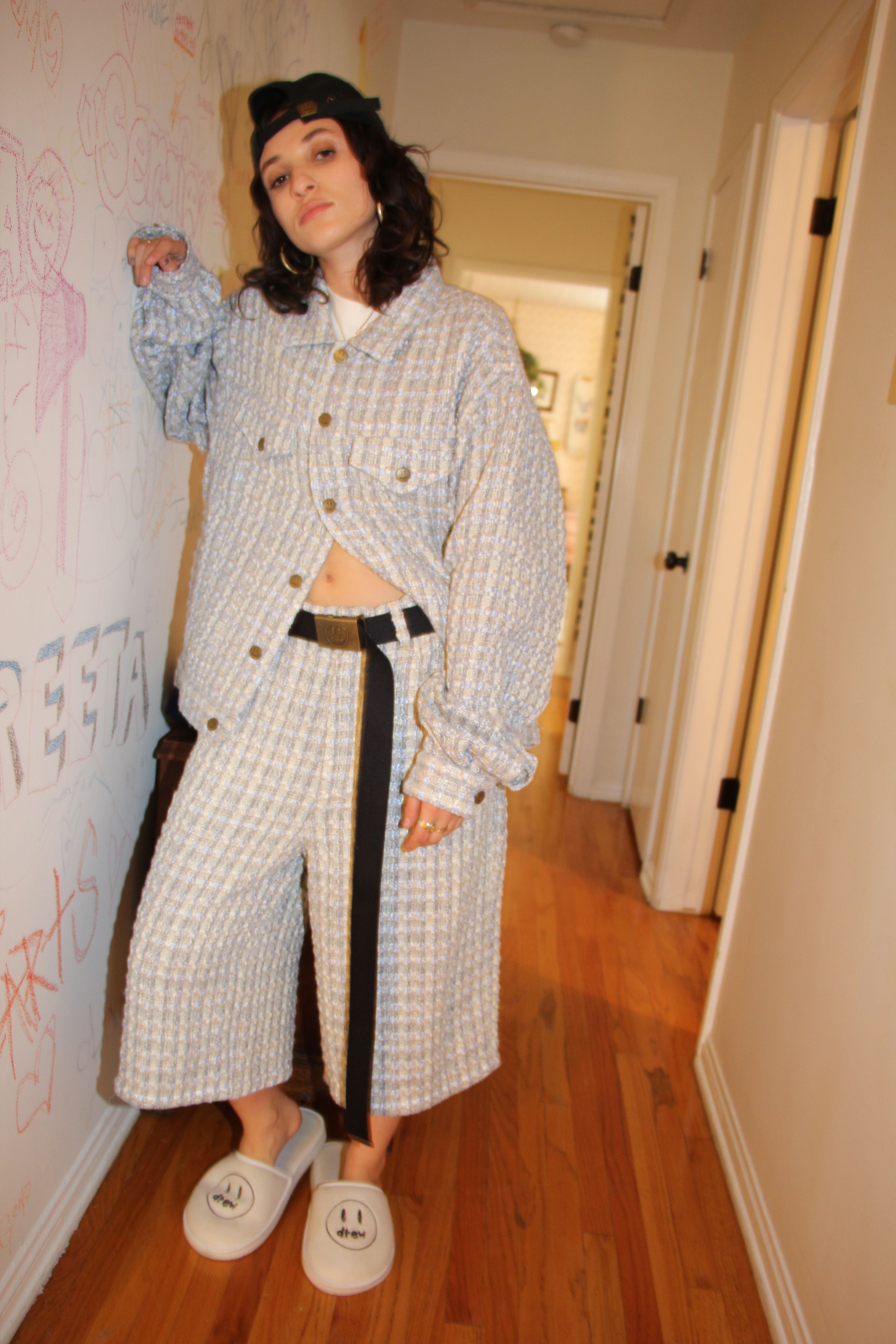 boucle mascot oversized trucker jacket - blue sold by DREW product image thumbnail 8