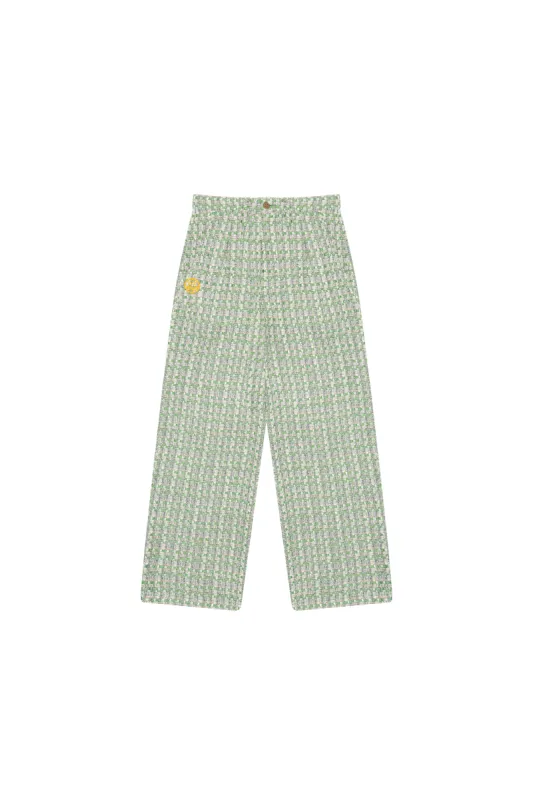 boucle wide leg pleated trouser - green sold by DREW