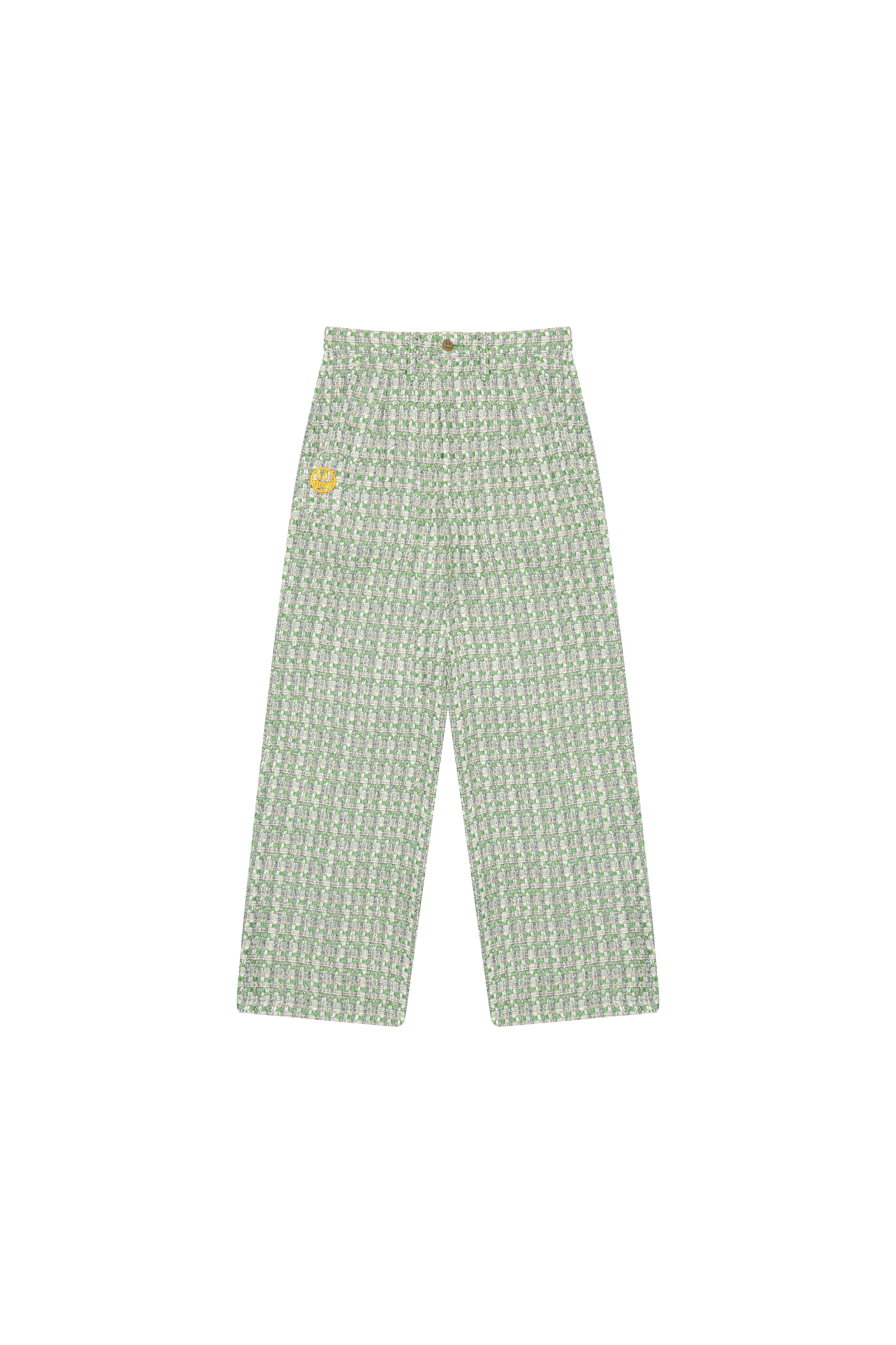 boucle wide leg pleated trouser - green sold by DREW