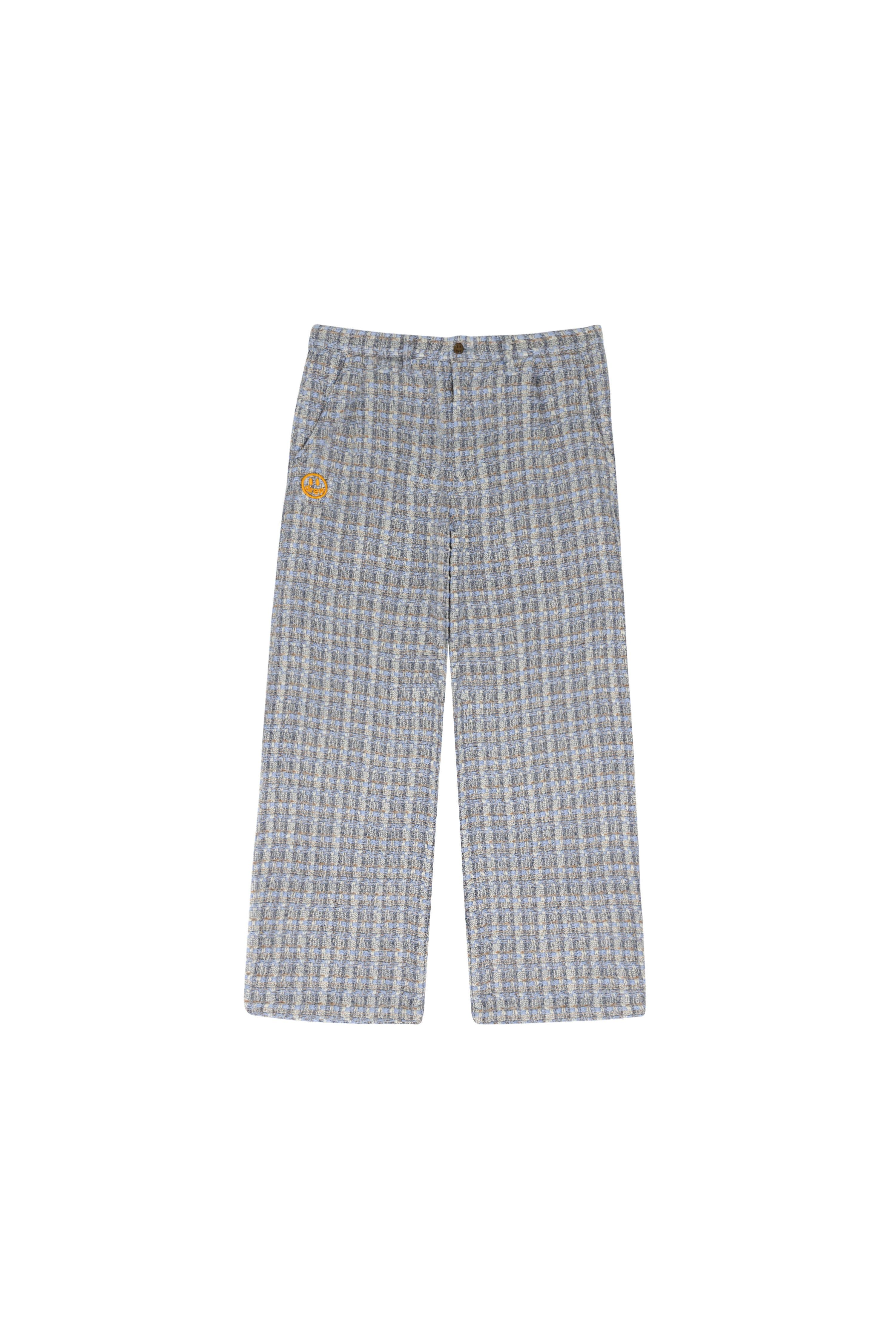 boucle wide leg pleated trouser - blue sold by DREW