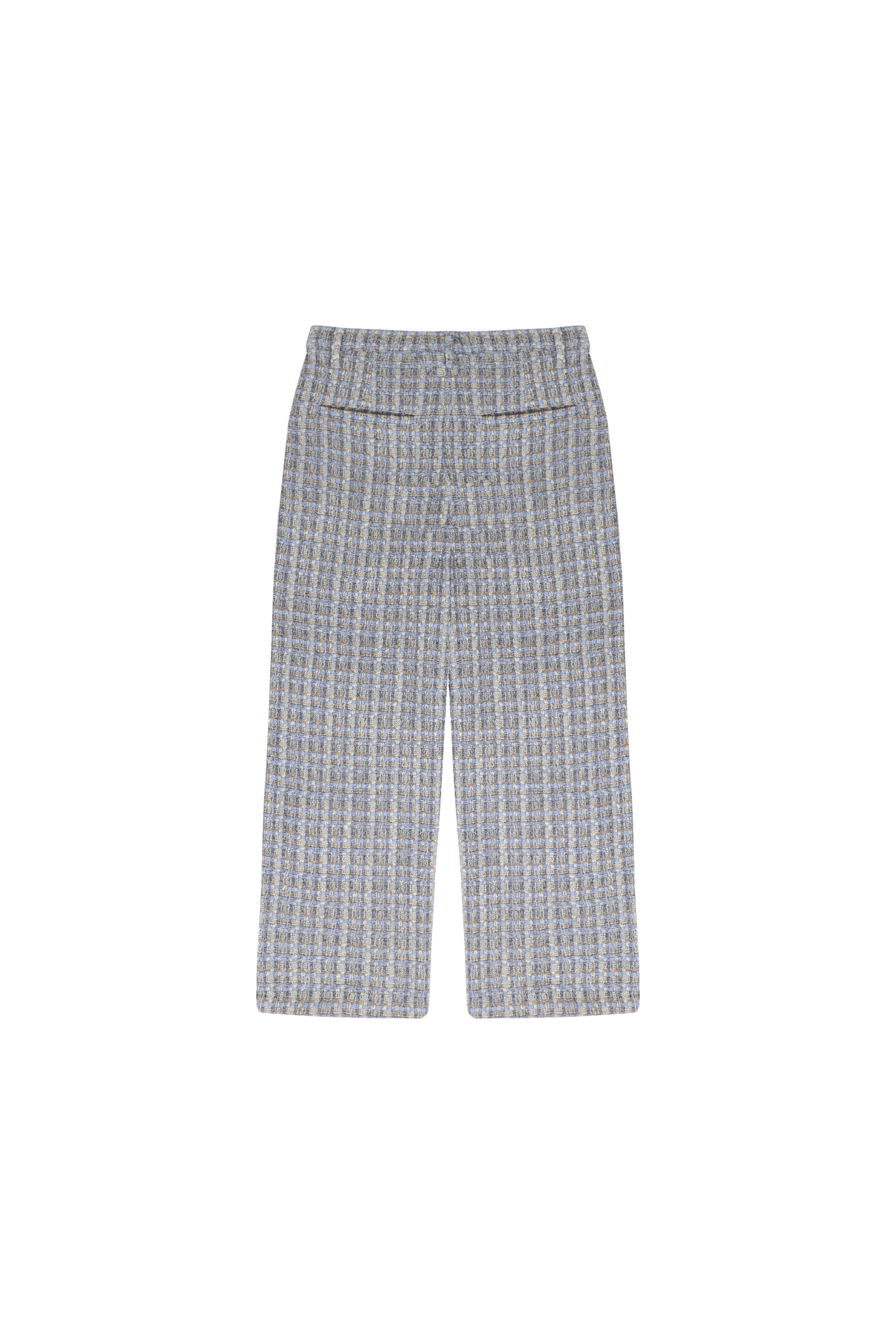 boucle wide leg pleated trouser - blue sold by DREW product image thumbnail 2