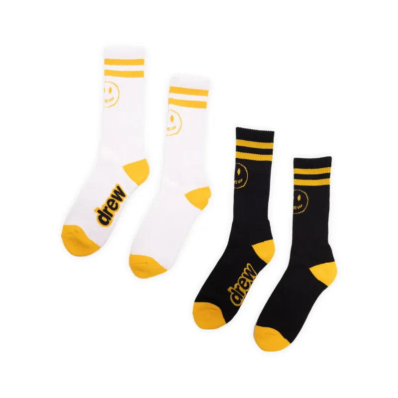 2 pack mascot stripe socks - black/white sold by DREW