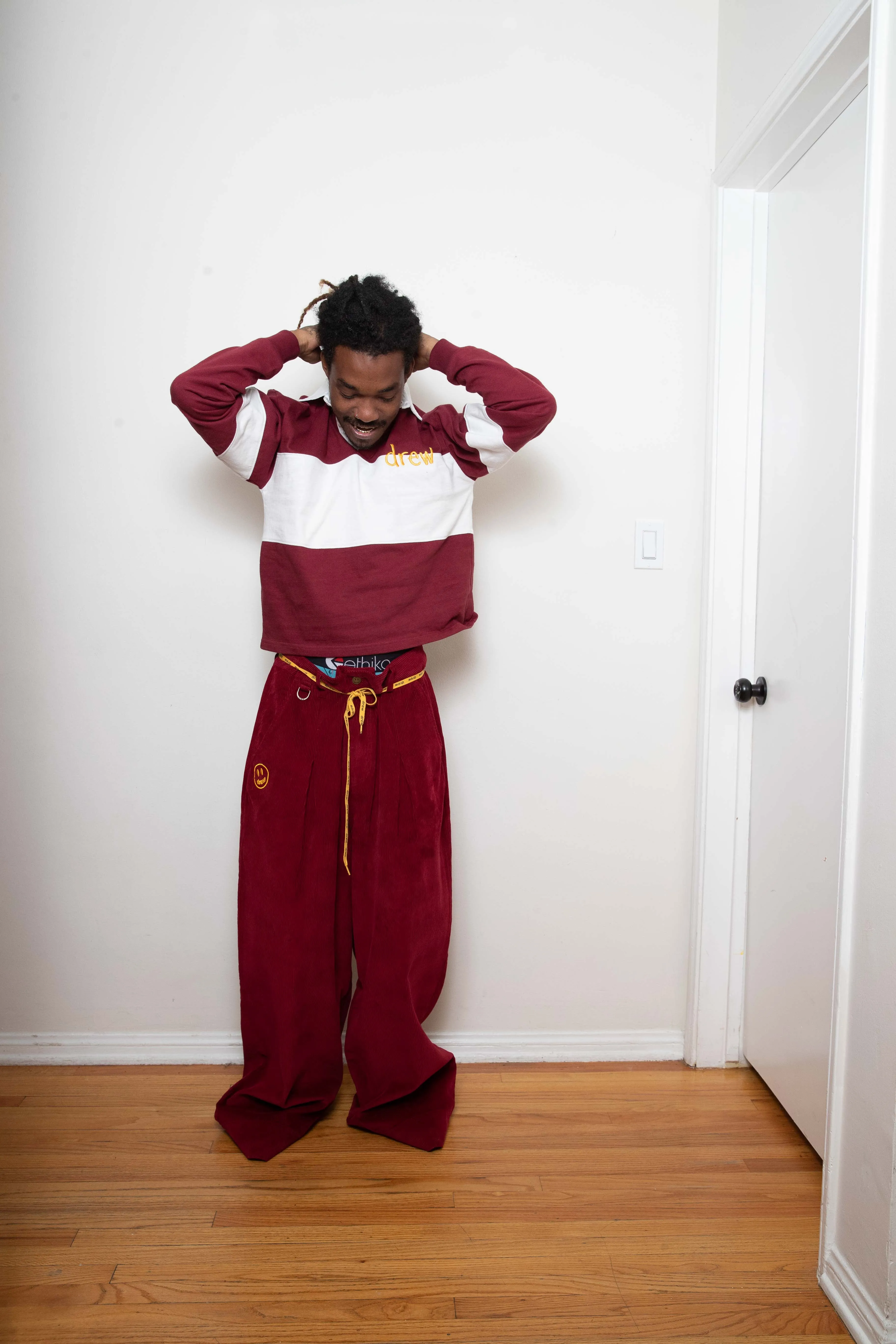 ultra wide leg corduroy carpenter pant - burgundy sold by DREW product image thumbnail 4