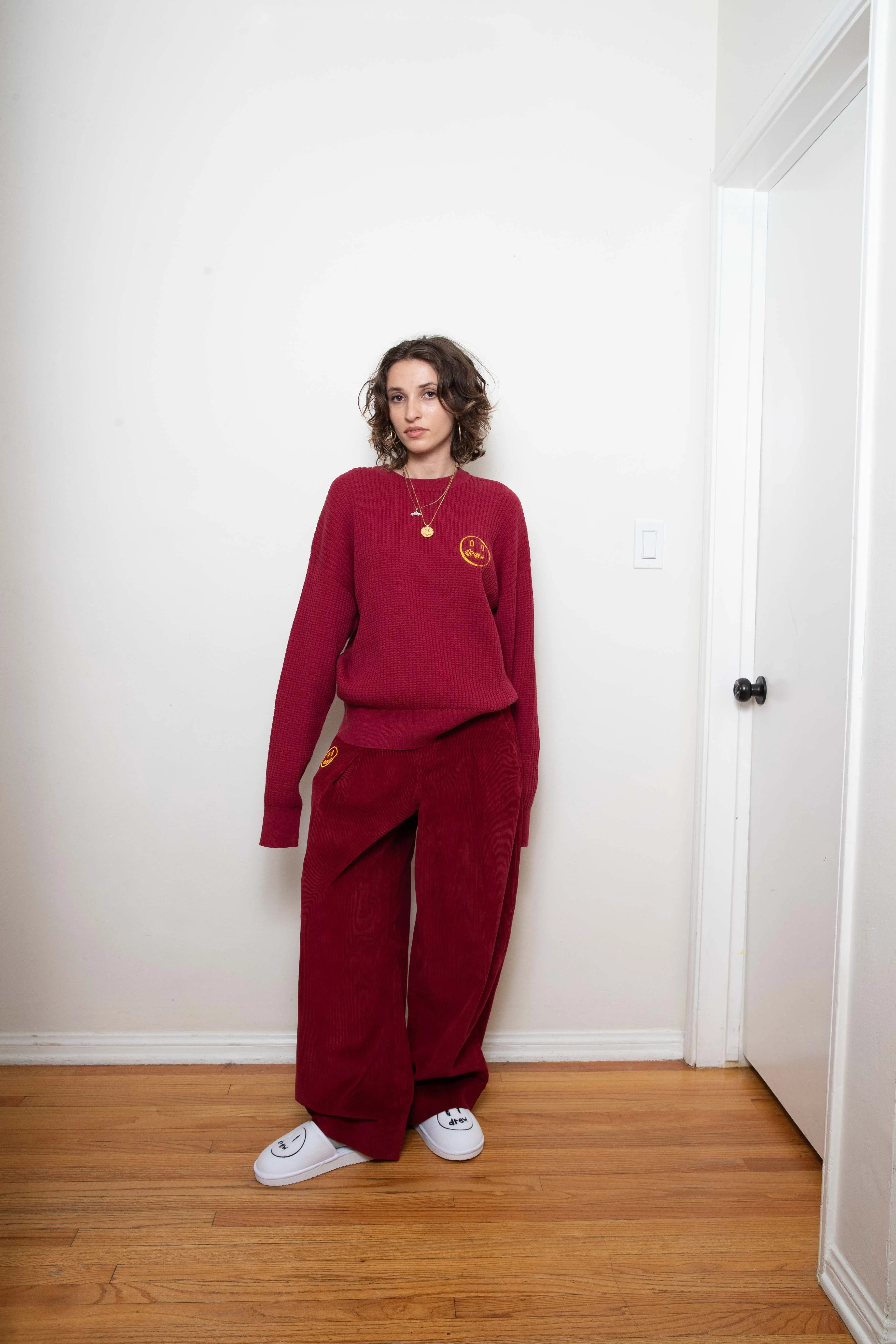 ultra wide leg corduroy carpenter pant - burgundy sold by DREW product image thumbnail 3