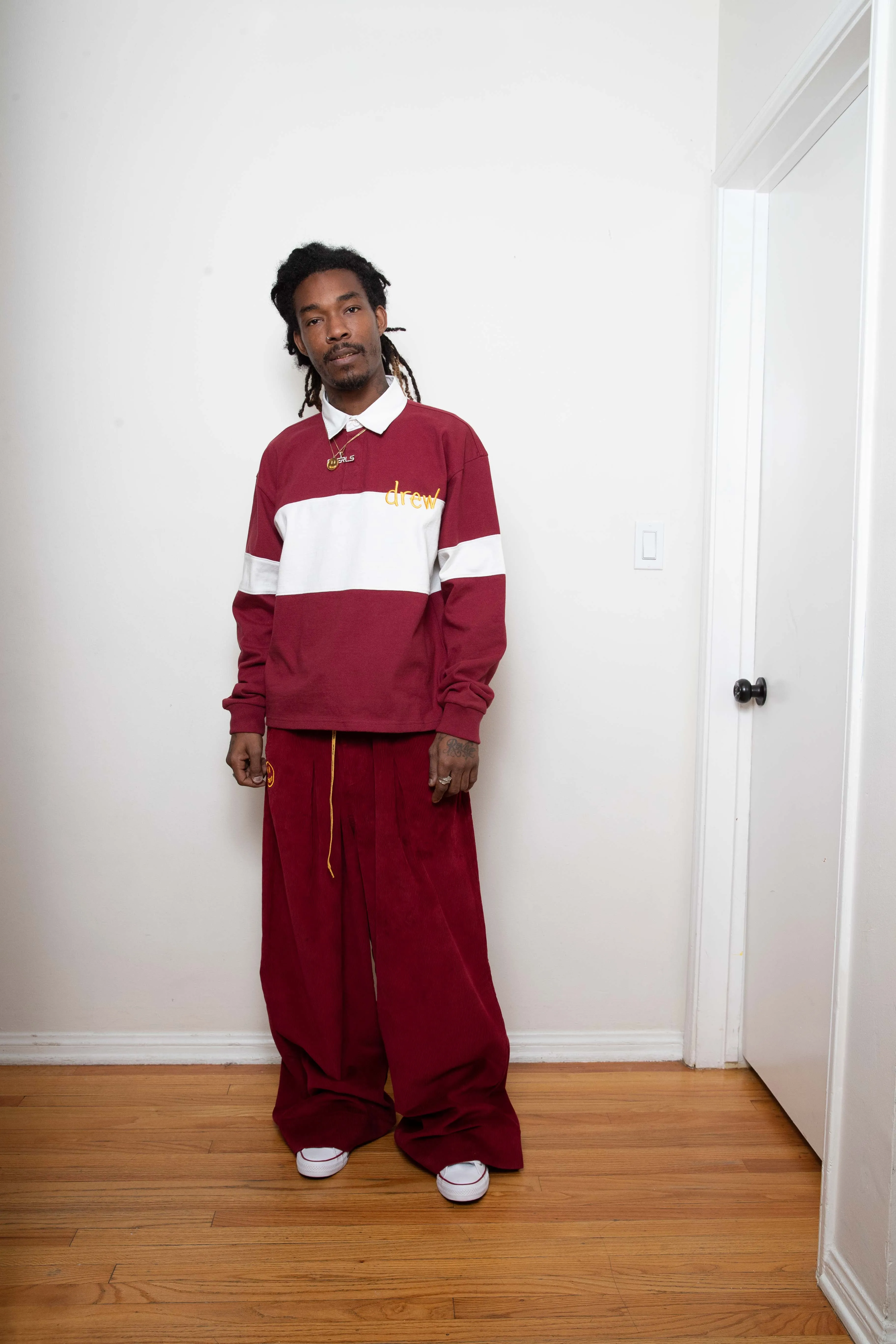 ultra wide leg corduroy carpenter pant - burgundy sold by DREW product image thumbnail 5