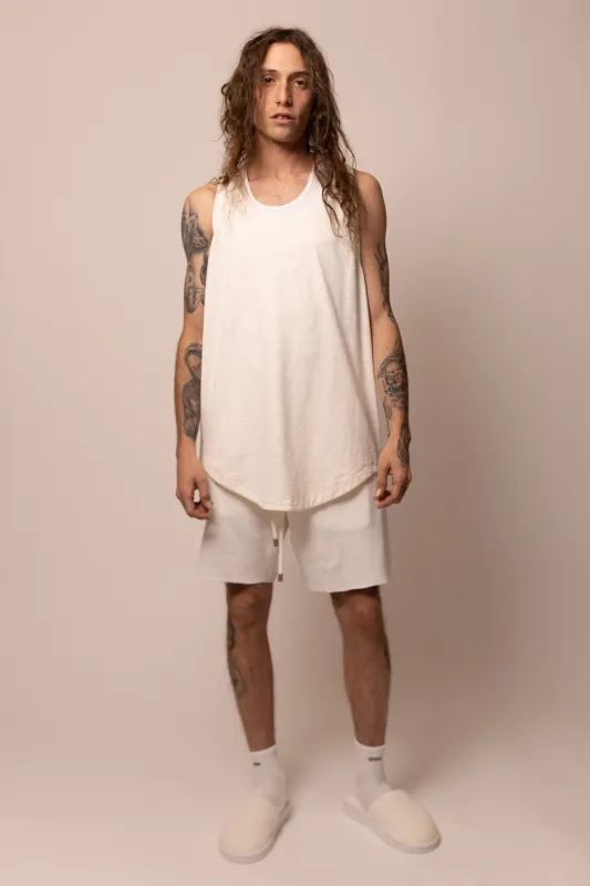 cuved hem tank top - cloud sold by DREW