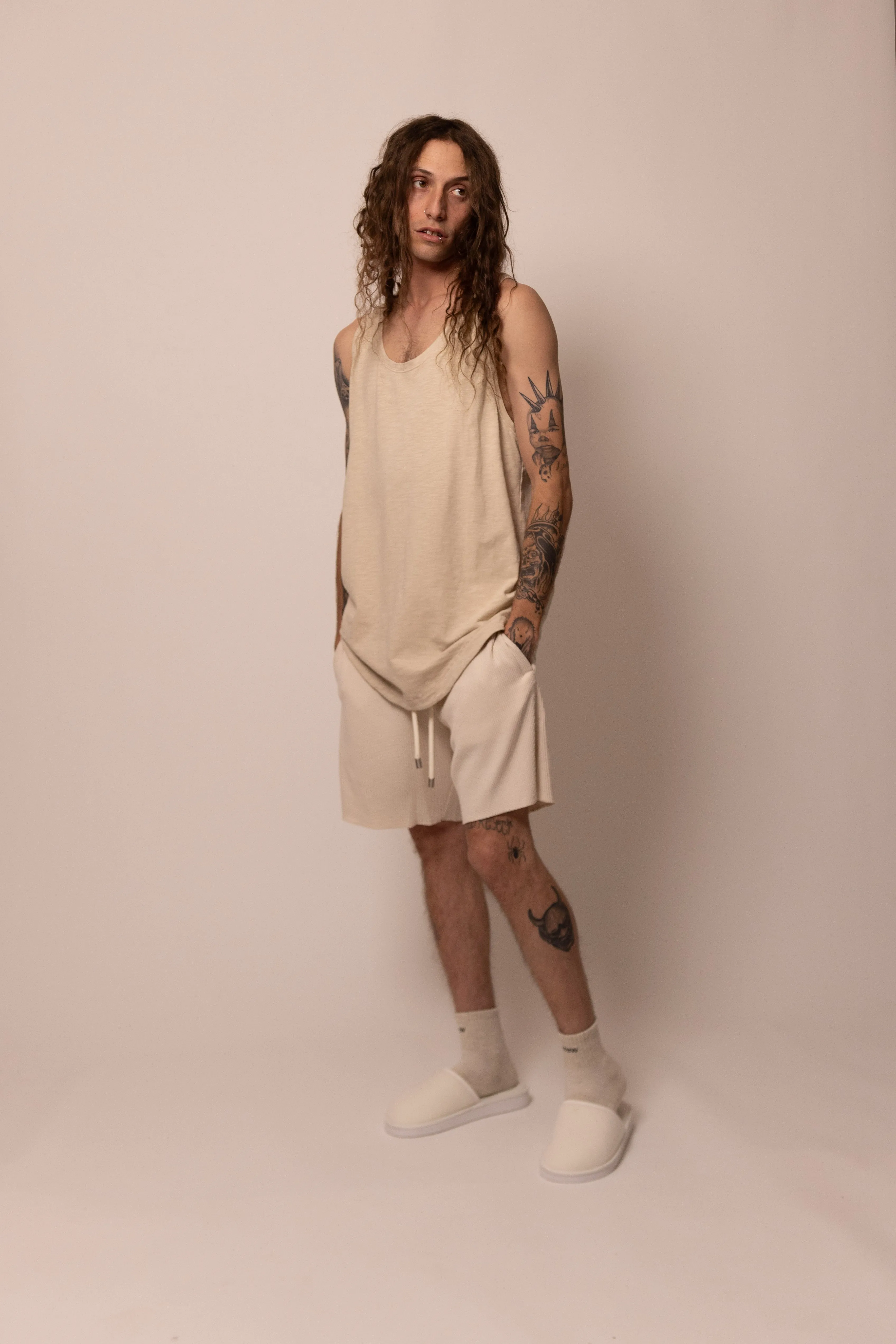 cuved hem tank top - parchment sold by DREW product image thumbnail 5