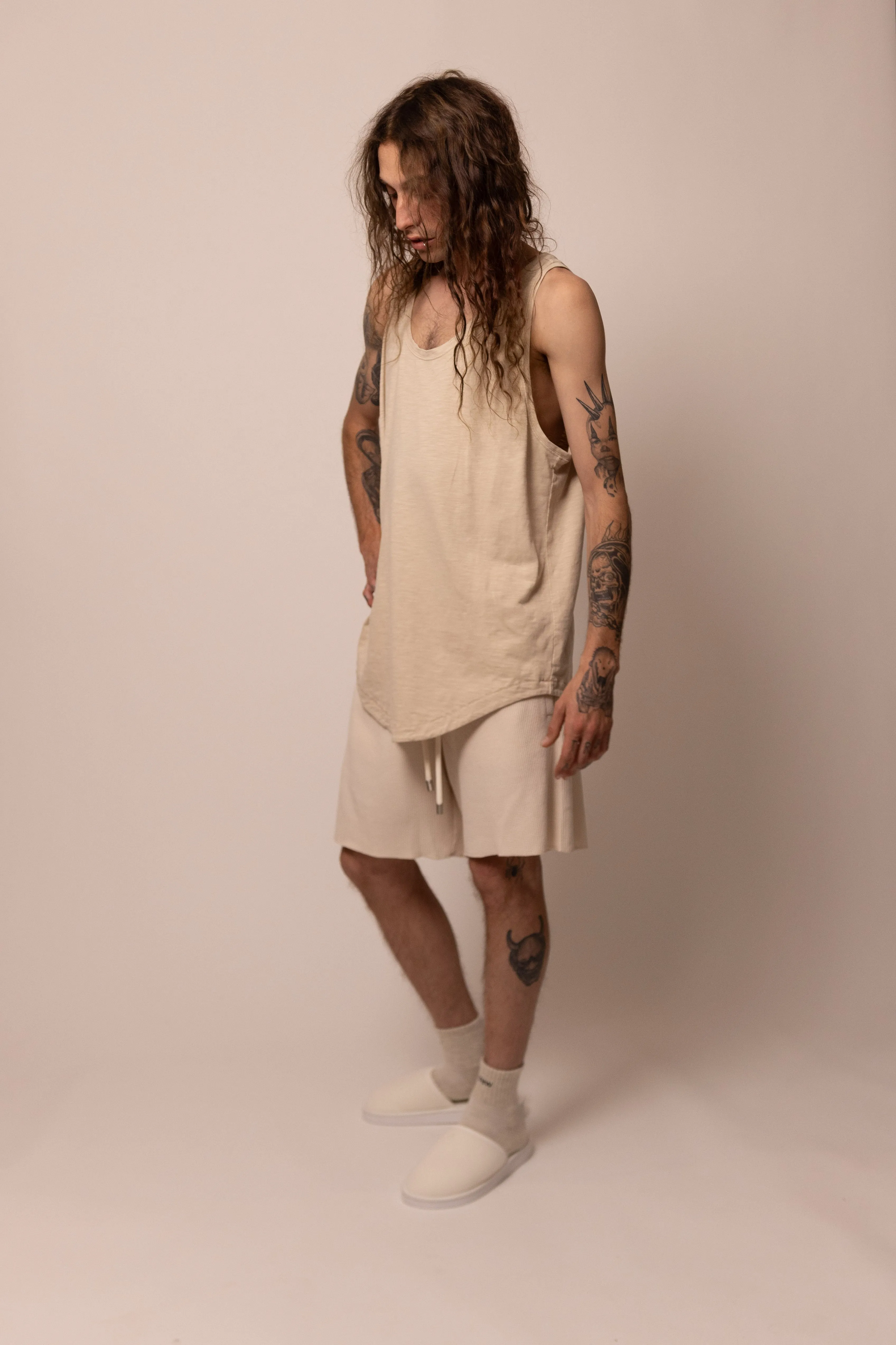 cuved hem tank top - parchment sold by DREW product image thumbnail 3