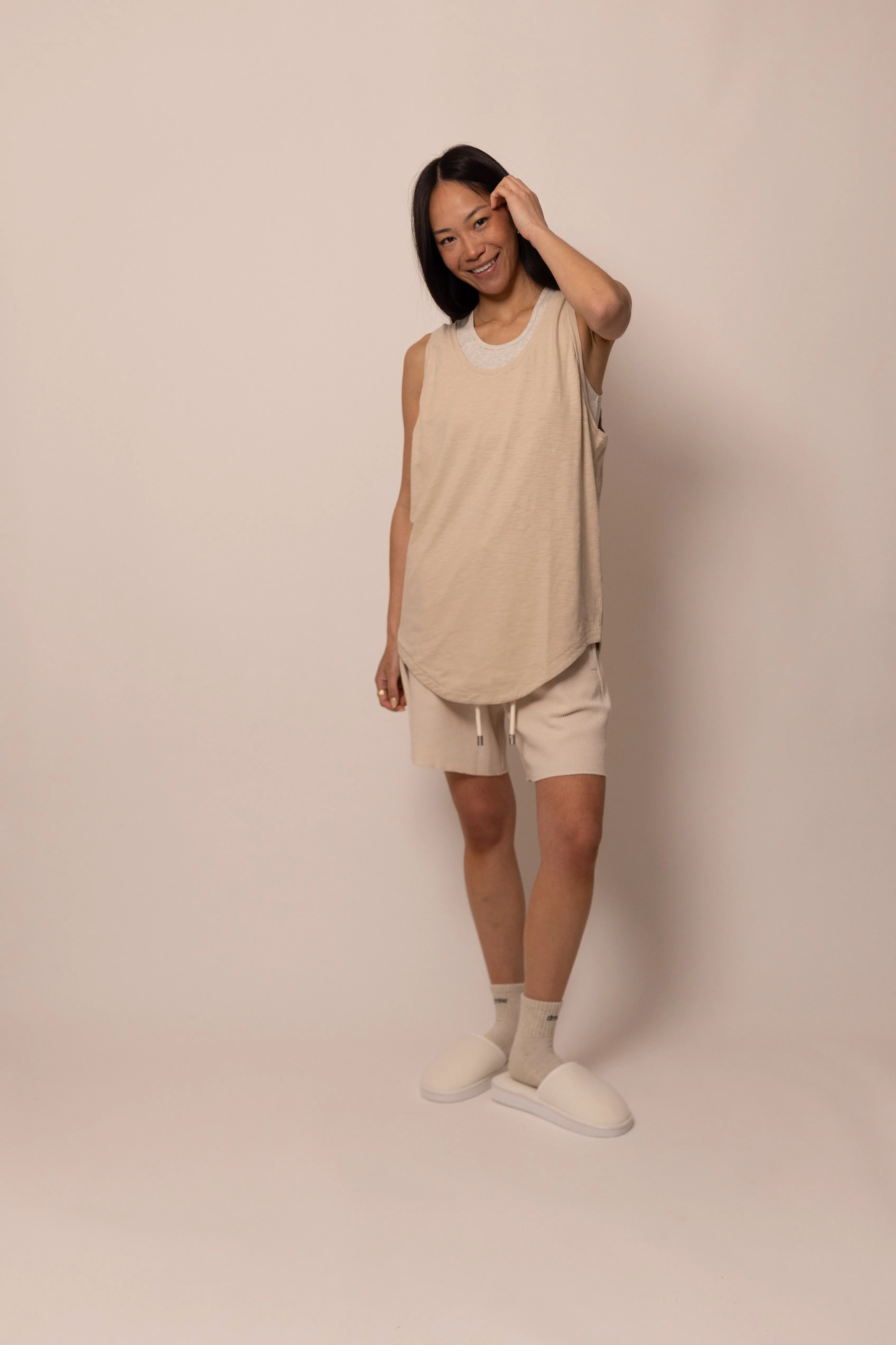 cuved hem tank top - parchment sold by DREW product image thumbnail 2