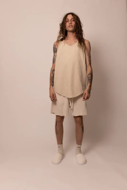 cuved hem tank top - parchment sold by DREW