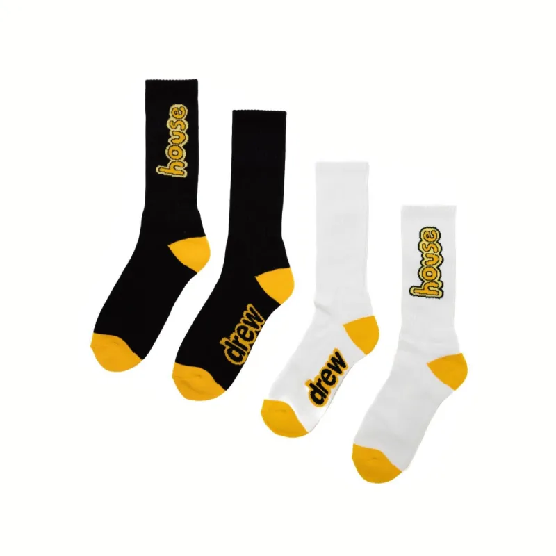 2 pack cartoon font socks - white/black sold by DREW