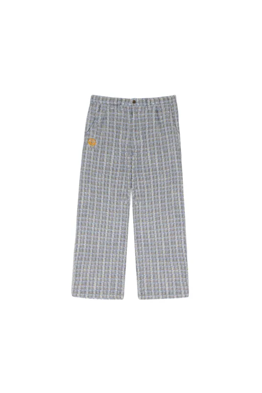 boucle wide leg pleated trouser - blue sold by DREW