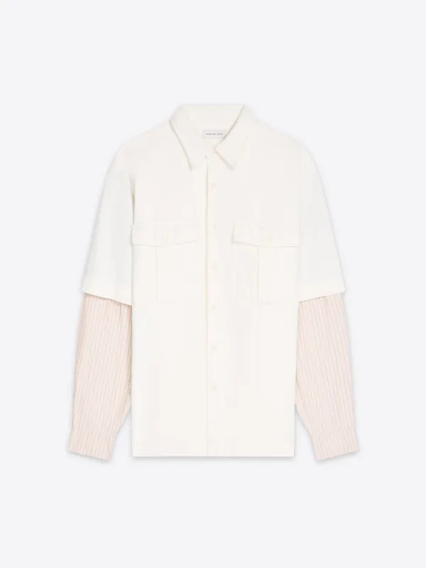 Contrast sleeves denim shirt sold by Dries Van Noten