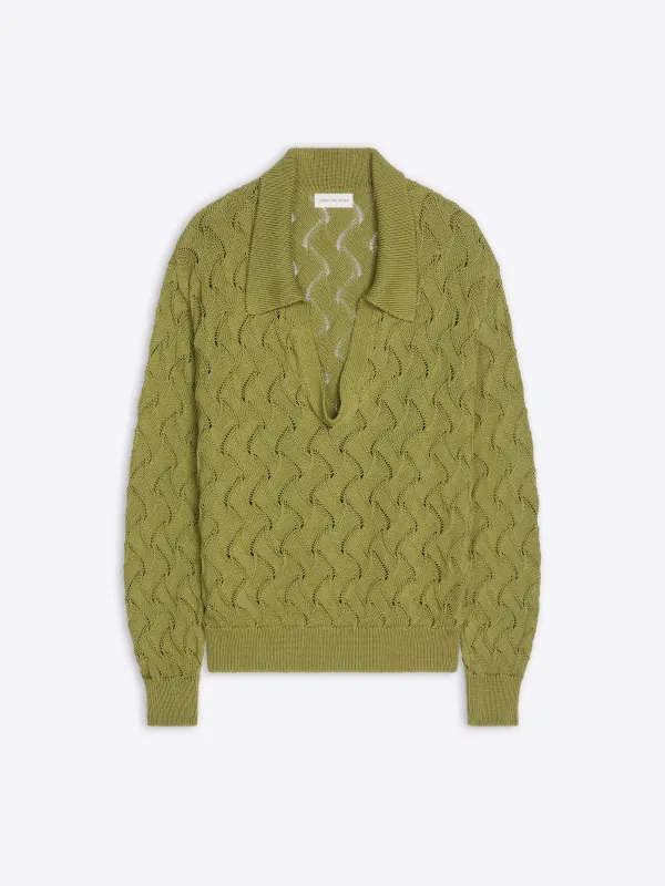 Lace stitch polo sweater sold by Dries Van Noten