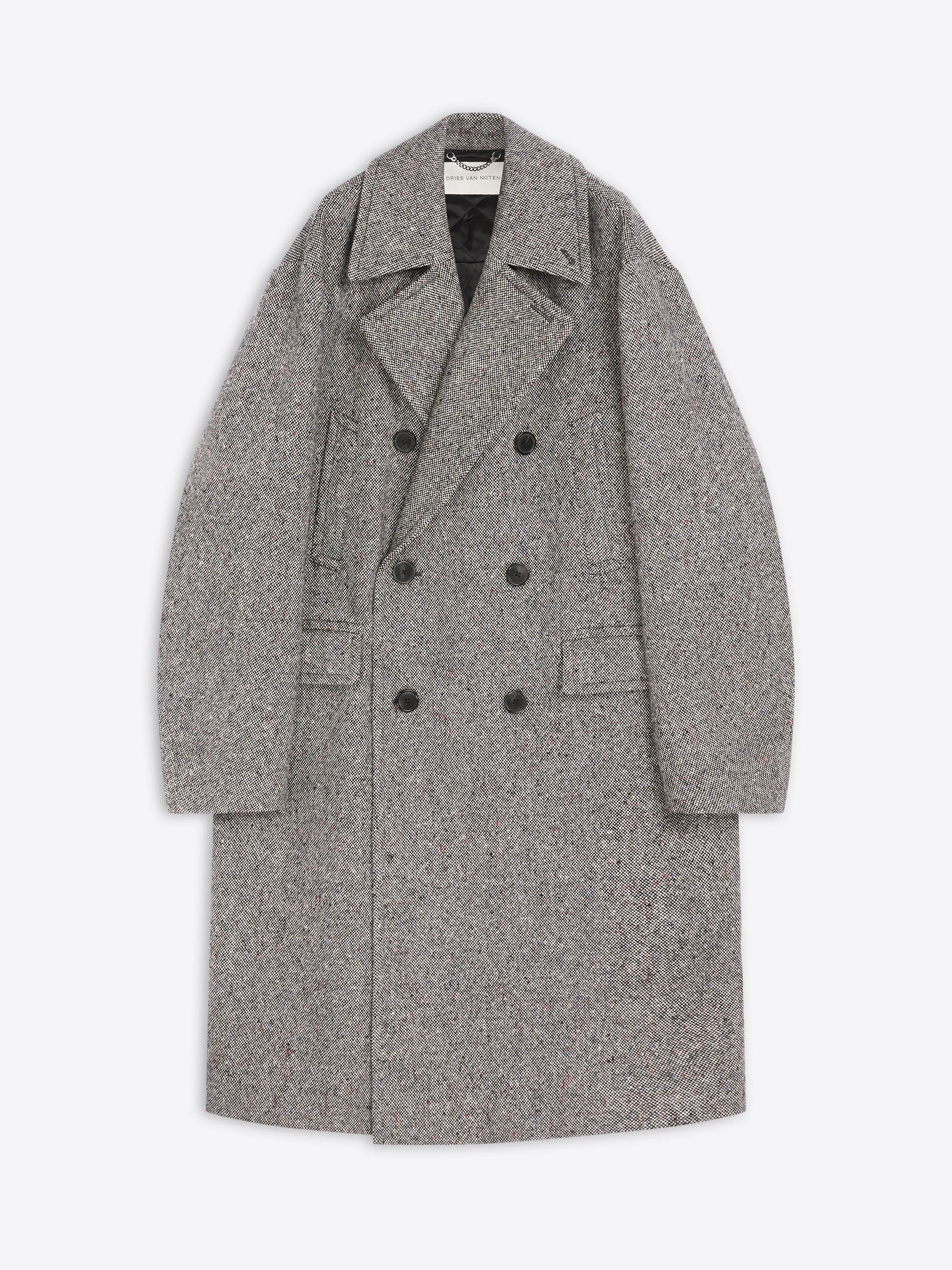 Oversized wool tweed coat sold by Dries Van Noten