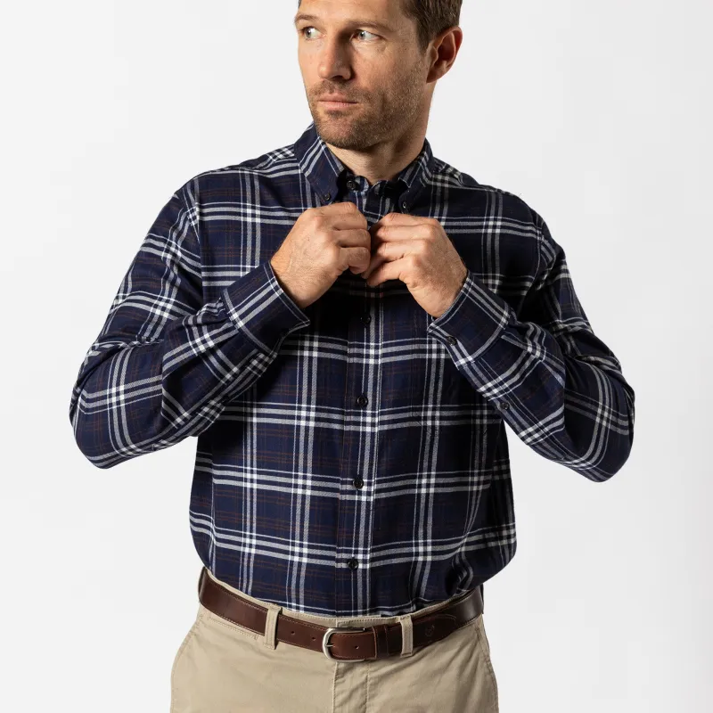 Cotton Flannel Sport Shirt - Asher Plaid - Maritime Blue sold by Duck Head