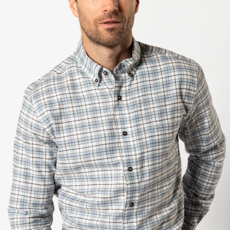 Cotton Flannel Sport Shirt - Layne Plaid - Glacier Blue sold by Duck Head