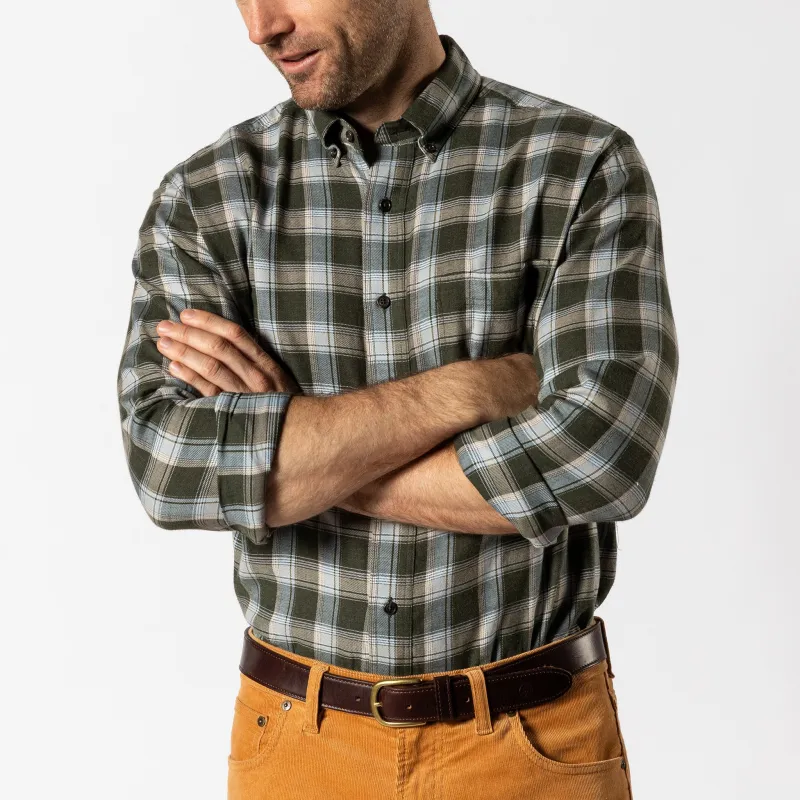 Cotton Flannel Sport Shirt - Hank Plaid - Deep Olive Heather sold by Duck Head