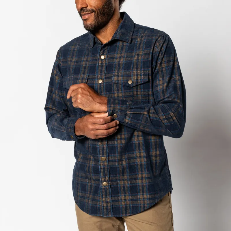 Corduroy Plaid Snap Shirt - Cavern Plaid - Maritime Blue sold by Duck Head