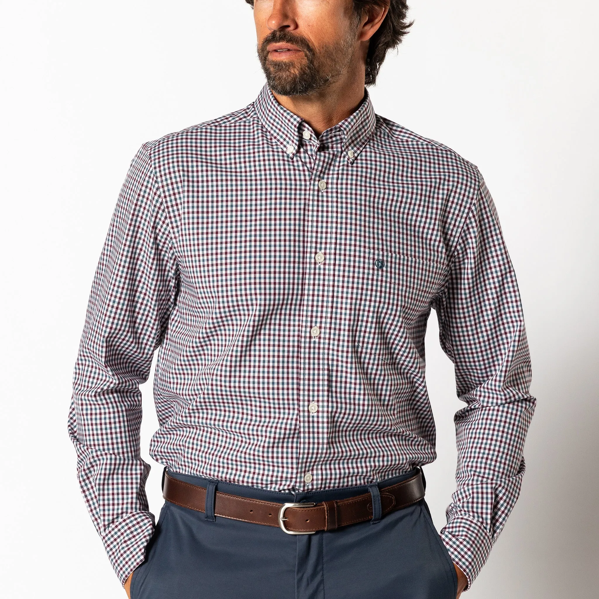 Performance Poplin Sport Shirt - Merill Gingham - Fig sold by Duck Head