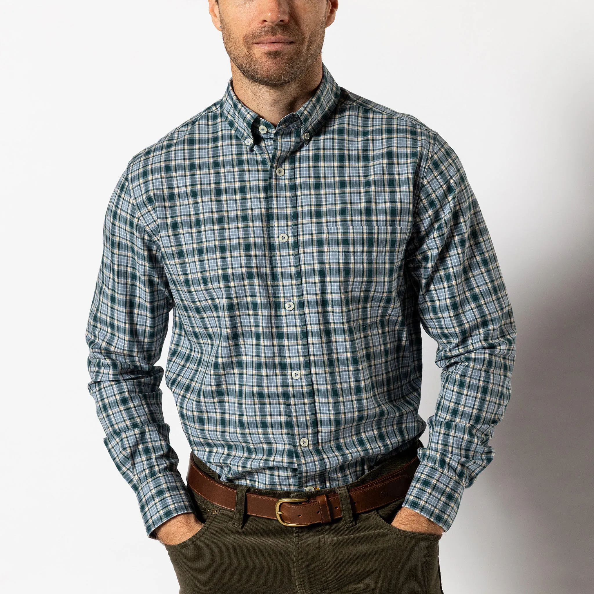 Cotton Twill Sport Shirt - Lanier Plaid - Emerald Green sold by Duck Head