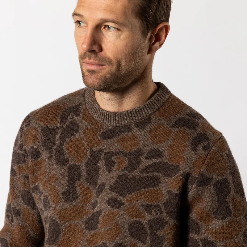 Camo Intarsia Crewneck Sweater - Toasted Khaki Camo sold by Duck Head
